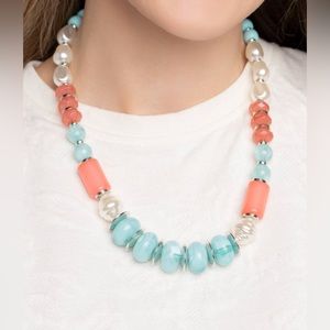 White Pearly Necklace - blue